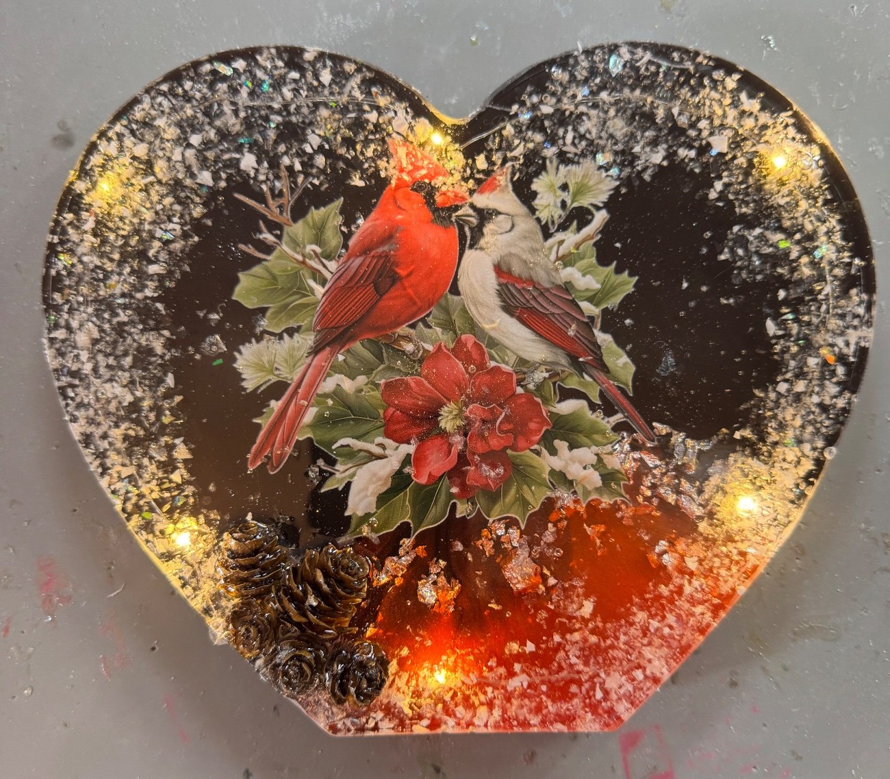 Lighted resin hearts