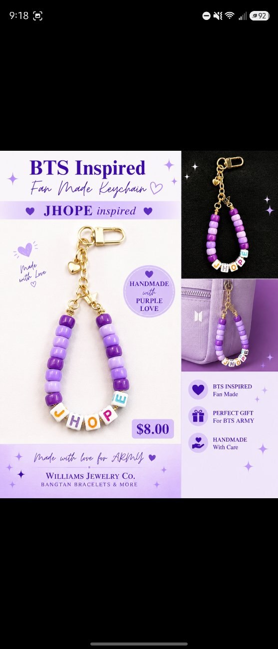 J-Hope Inspired Purple Beaded Keychain | Fan Made BTS Inspired Purse Charm | Handmade ARMY Gift | Gold Heart Charm