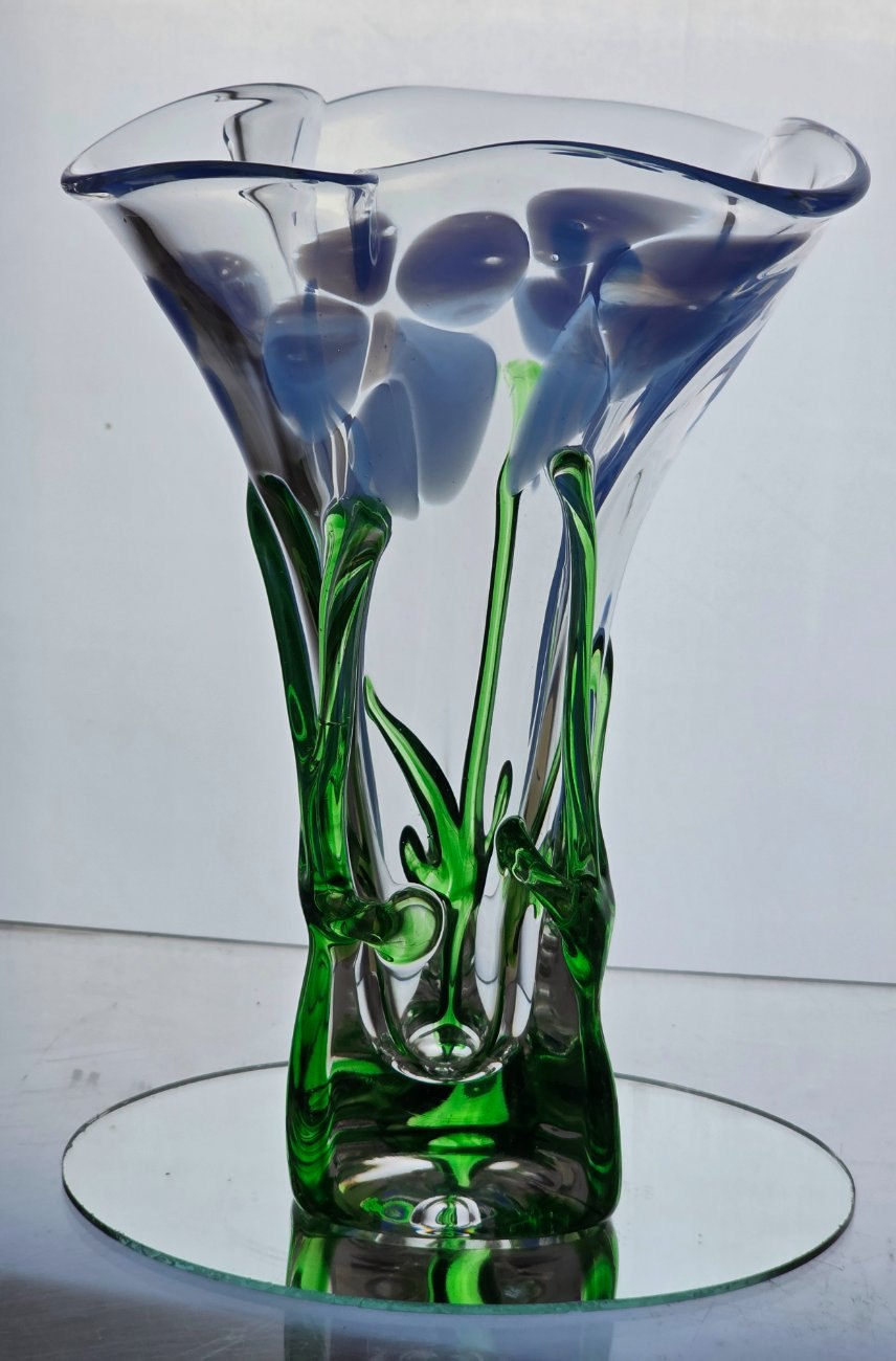 Art glass mouth blown and hand cut vase