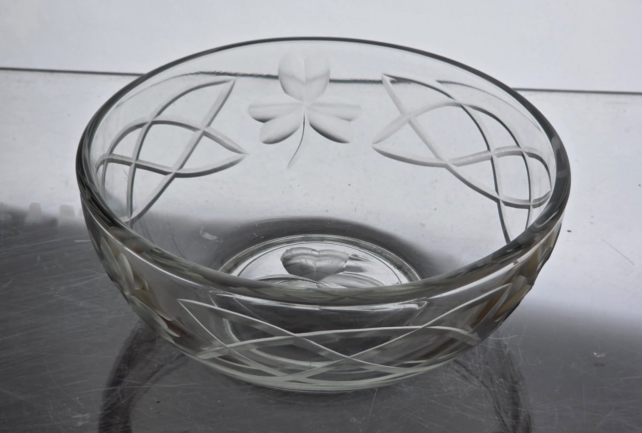 Hand cut glass Shamrock bowl