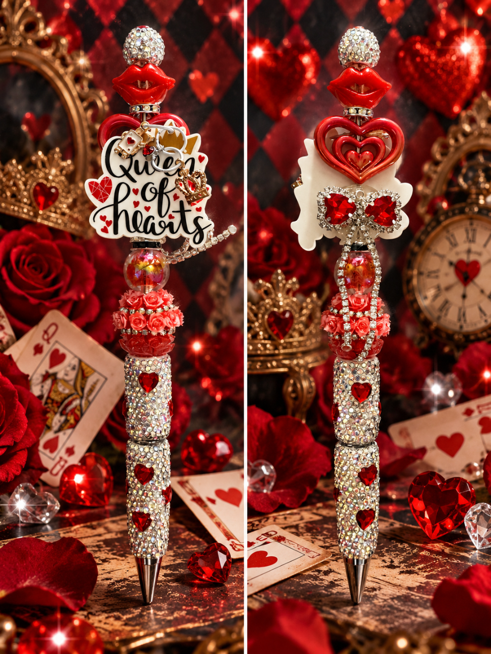 Queen of Hearts Rhinestone Beaded Pen