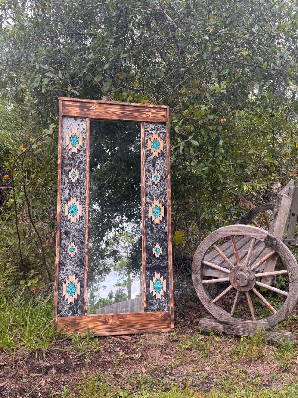 Southwestern cowhide mirror / black and white cowhide mirror / western mirror /
